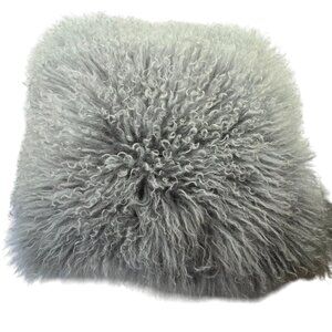 Tahari Wool Fur Fluffy Decorative Throw Pillow Light Green and Gray